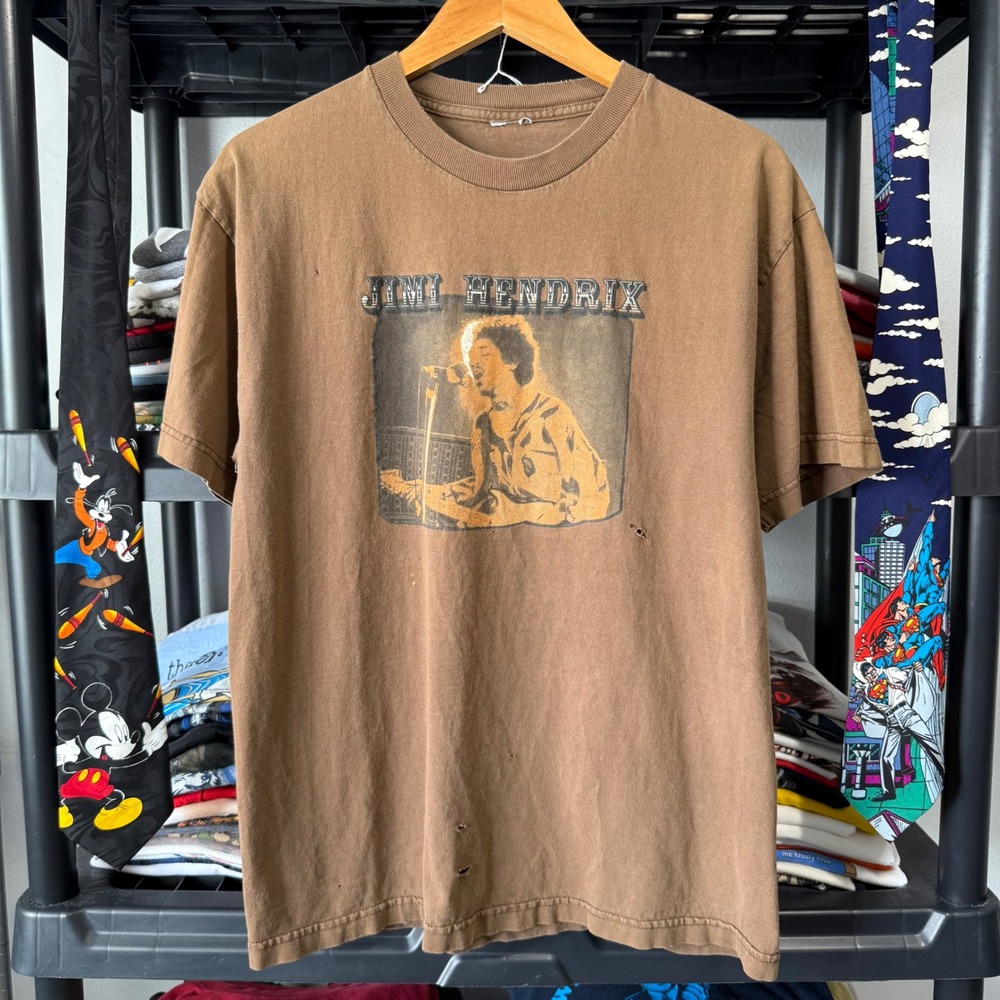 Vintage Brown Jimi Hendrix Graphic Tee Large Minor Thrashing